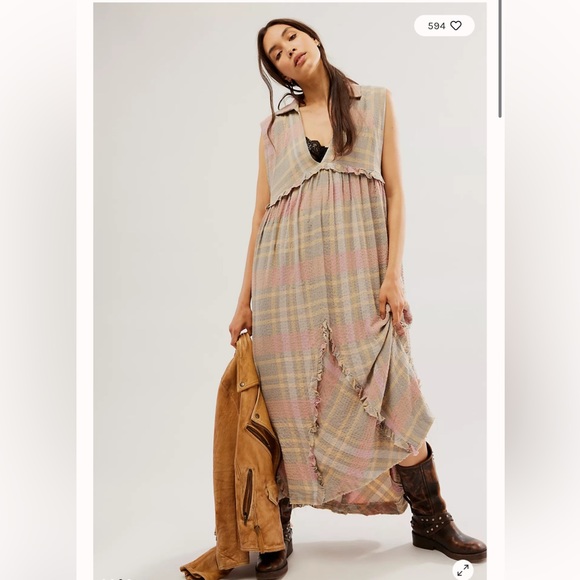 Free People Kirby Plaid Ruffles Boxy Relaxed Fit Maxi Dress - Picture 3 of 7